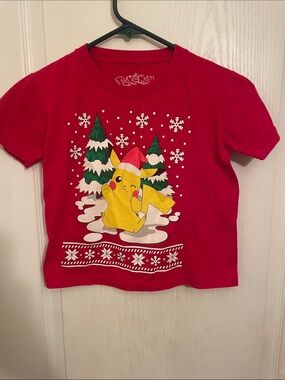 Kids' Red Pikachu Christmas  Tee - Short Sleeve